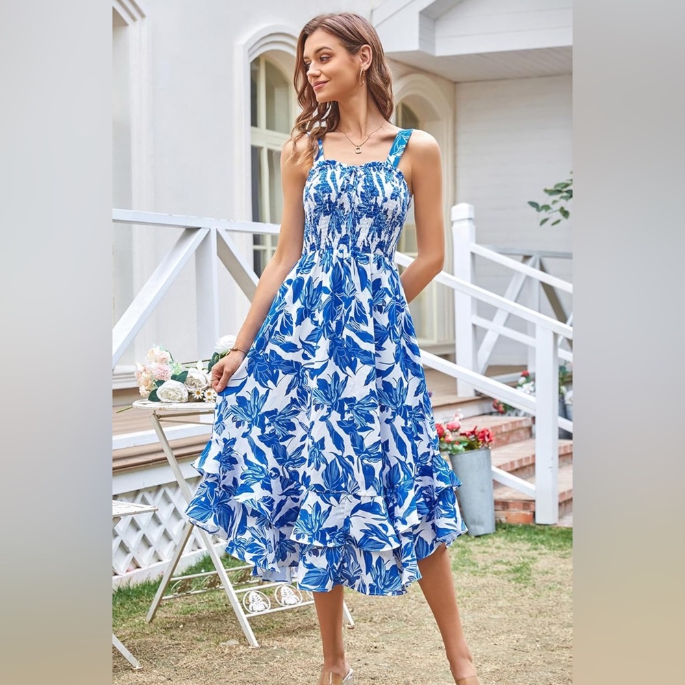 Grace Karin Floral Blue and White Midi Sundress - NWT